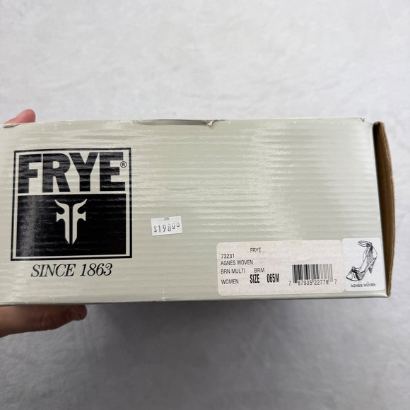 FRYE Agnes Woven Leather Silver Brown Peep Toe Heel Sandals Sz 6.5M MSRP $198 - Picture 2 of 10